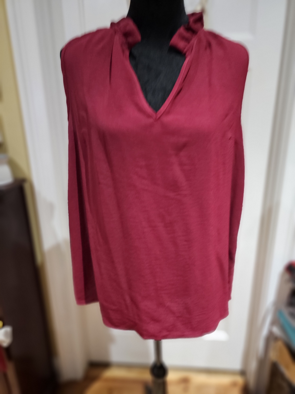 Ruffle-Trim Sleeveless Top in Berry Red